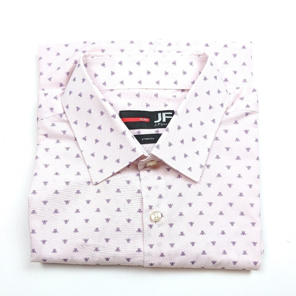 J Ferrar Button Up Dress Shirt Pink Bees Slim